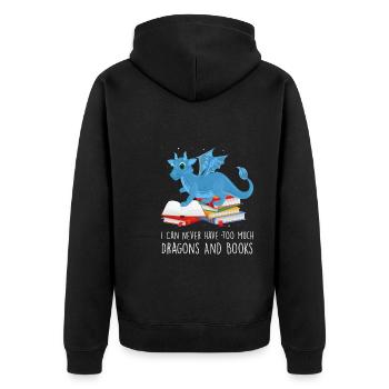 Drache Drache und Buch Drachenliebhaber Geschenk - Unisex Premium Bio Zip Hoodie - Schwarz - Hinten - Nico (187cm)
