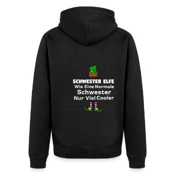 Schwester Elfe Geschwister Geschenk - Unisex Premium Bio Zip Hoodie - Schwarz - Hinten - Nico (187cm)