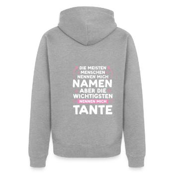 Tante Familie Nichte Geschenk - Unisex Premium Bio Zip Hoodie - Grau meliert - Hinten - Nico (187cm)