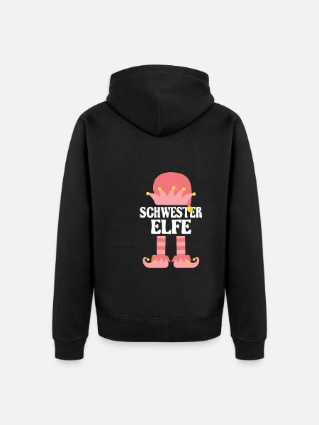 Schwester Elfe Geschwister Geschenk - Unisex Premium Bio Zip Hoodie - Schwarz