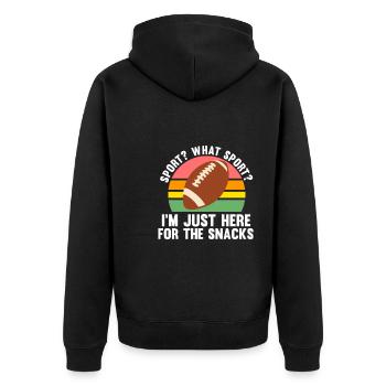 Go Sport Fußball Snacks Geschenk - Unisex Premium Bio Zip Hoodie - Schwarz - Hinten - Nico (187cm)