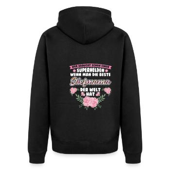 Stiefmama Familie Bonus Mama Geschenk - Unisex Premium Bio Zip Hoodie - Schwarz - Hinten - Nico (187cm)