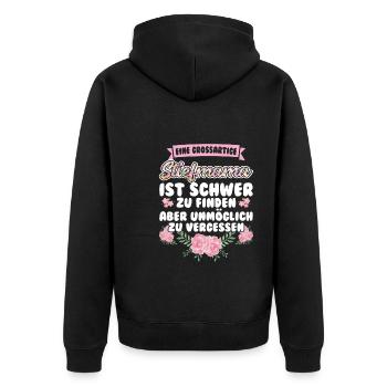 Stiefmama Familie Stiefmamas Geschenk - Unisex Premium Bio Zip Hoodie - Schwarz - Hinten - Nico (187cm)
