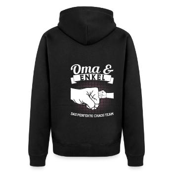 Oma & Enkel Familie Großmutter Geschenk - Unisex Premium Bio Zip Hoodie - Schwarz - Hinten - Nico (187cm)