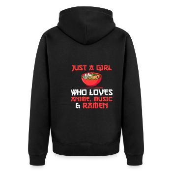 Anime Musik Ramen Girl Anime Merch Geschenk - Unisex Premium Bio Zip Hoodie - Schwarz - Hinten - Nico (187cm)