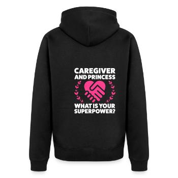 Pflegekraft Frau Pflegekraft Hausmeister Geschenk - Unisex Premium Bio Zip Hoodie - Schwarz - Hinten - Nico (187cm)