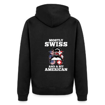 Schweizer Schweizer Schweiz Geschenk - Unisex Premium Bio Zip Hoodie - Schwarz - Hinten - Nico (187cm)