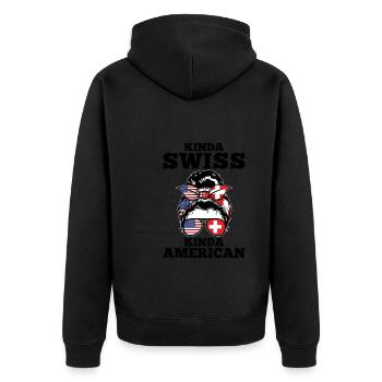 Schweizer Schweizer Schweiz Geschenk - Unisex Premium Bio Zip Hoodie - Schwarz - Hinten - Nico (187cm)