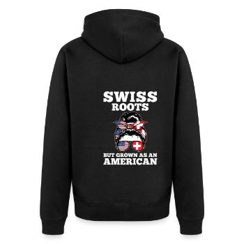 Schweizer Schweizer Schweiz Geschenk - Unisex Premium Bio Zip Hoodie - Schwarz - Hinten - Nico (187cm)