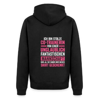 Co-Trainerin Sport Coach Geschenk - Unisex Premium Bio Zip Hoodie - Schwarz - Hinten - Nico (187cm)