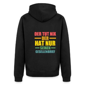 Geselle Prüfung Gesellen Prüfung Geschenk - Unisex Premium Bio Zip Hoodie - Schwarz - Hinten - Nico (187cm)