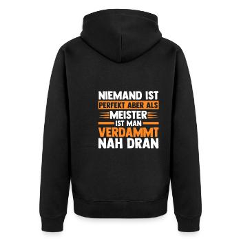 Meister Handwerker Meister Prüfung Geschenk - Unisex Premium Bio Zip Hoodie - Schwarz - Hinten - Nico (187cm)