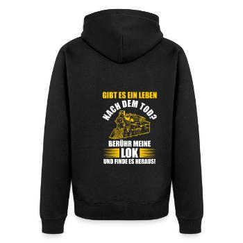 Modelleisenbahn Bahn Modellbauer Geschenk - Unisex Premium Bio Zip Hoodie - Schwarz - Hinten - Nico (187cm)