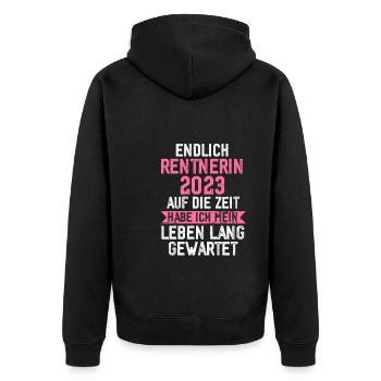 Rentnerin 2023 Rente Rentnerin Geschenk - Unisex Premium Bio Zip Hoodie - Schwarz - Hinten - Nico (187cm)