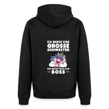 Große Schwester Einhorn Grosse Schwester Geschenk - Unisex Premium Bio Zip Hoodie - Schwarz - Hinten - Nico (187cm)