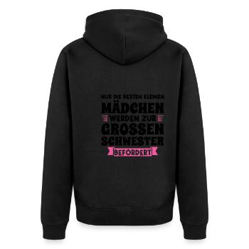 Große Schwester Geschwister Kinder Geschenk - Unisex Premium Bio Zip Hoodie - Schwarz - Hinten - Nico (187cm)