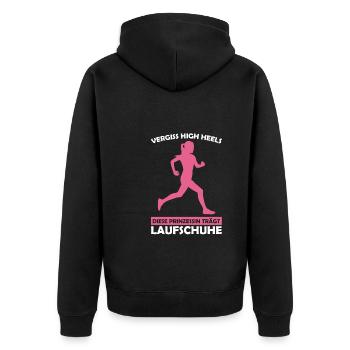 Läuferin Sport Joggerin Geschenk - Unisex Premium Bio Zip Hoodie - Schwarz - Hinten - Nico (187cm)