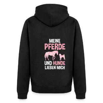 Pferd Hund Hunde Liebhaber Geschenk - Unisex Premium Bio Zip Hoodie - Schwarz - Hinten - Nico (187cm)