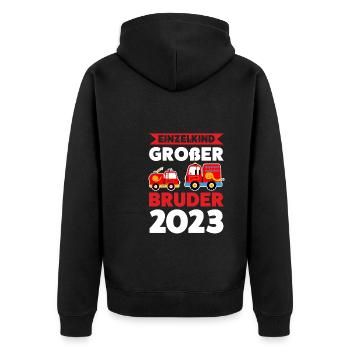 Großer Bruder 2023 Feuerwehr Grosser Bruder 2023 G - Unisex Premium Bio Zip Hoodie - Schwarz - Hinten - Nico (187cm)