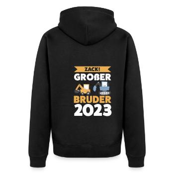 Großer Bruder 2023 Bagger Grosser Bruder 2023 Gesc - Unisex Premium Bio Zip Hoodie - Schwarz - Hinten - Nico (187cm)