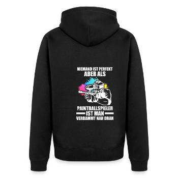 Paintball Sport Paintballspieler Geschenk - Unisex Premium Bio Zip Hoodie - Schwarz - Hinten - Nico (187cm)