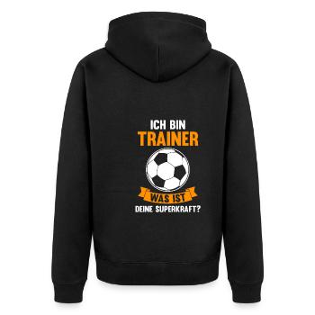 Trainer Sport Coach Geschenk - Unisex Premium Bio Zip Hoodie - Schwarz - Hinten - Nico (187cm)