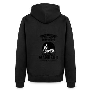 Wandern Berge Bergsteigen Geschenk - Unisex Premium Bio Zip Hoodie - Schwarz - Hinten - Nico (187cm)