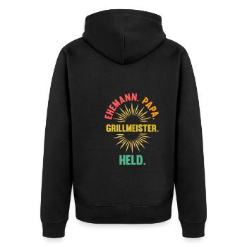 Grillmeister Papa Grillmeister Papa Geschenk - Unisex Premium Bio Zip Hoodie - Schwarz - Hinten - Nico (187cm)