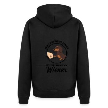 dachshund wiener wiener geschenk - Unisex Premium Bio Zip Hoodie - Schwarz - Hinten - Nico (187cm)