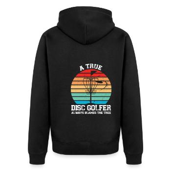 Discgolfer Discgolf Discgolfing Geschenk - Unisex Premium Bio Zip Hoodie - Schwarz - Hinten - Nico (187cm)