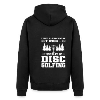 Discgolfer Discgolf Discgolfing Geschenk - Unisex Premium Bio Zip Hoodie - Schwarz - Hinten - Nico (187cm)
