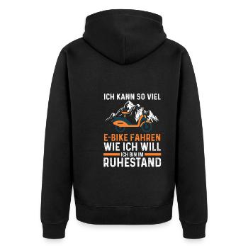E-Bike Rentner E-Biker Geschenk - Unisex Premium Bio Zip Hoodie - Schwarz - Hinten - Nico (187cm)
