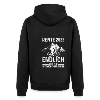 Fahrrad Rente 2023 Radfahrer Geschenk - Unisex Premium Bio Zip Hoodie - Schwarz - Hinten - Nico (187cm)
