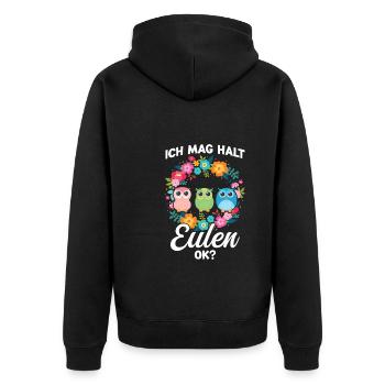 Eule Vogel Eulen Geschenk - Unisex Premium Bio Zip Hoodie - Schwarz - Hinten - Nico (187cm)