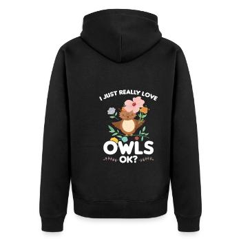 Eule Vogel Eulen Geschenk - Unisex Premium Bio Zip Hoodie - Schwarz - Hinten - Nico (187cm)