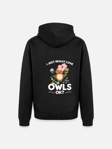 Eule Vogel Eulen Geschenk - Unisex Premium Bio Zip Hoodie - Schwarz
