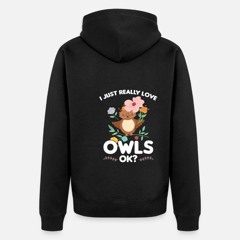 Eule Vogel Eulen Geschenk - Unisex Premium Bio Zip Hoodie - Schwarz