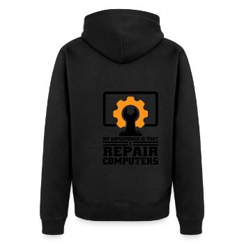 Technischer Support Computertechniker Technischer - Unisex Premium Bio Zip Hoodie - Schwarz - Hinten - Nico (187cm)