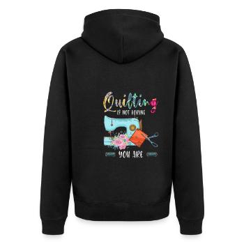 Quilten Quilten Quilting Maschine Geschenk - Unisex Premium Bio Zip Hoodie - Schwarz - Hinten - Nico (187cm)