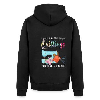 Quilten Quilten Quilting Maschine Geschenk - Unisex Premium Bio Zip Hoodie - Schwarz - Hinten - Nico (187cm)