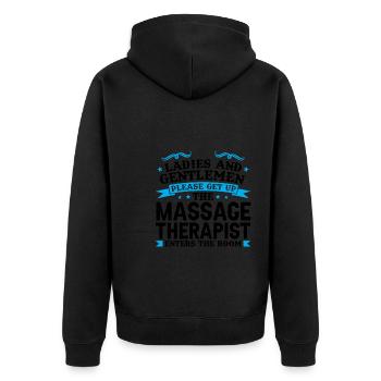 Physiotherapeut Masseur Krankengymnastik Geschenk - Unisex Premium Bio Zip Hoodie - Schwarz - Hinten - Nico (187cm)