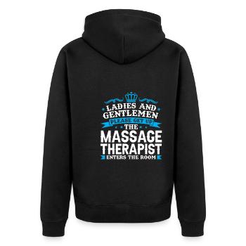 Physiotherapeut Masseur Massage Geschenk - Unisex Premium Bio Zip Hoodie - Schwarz - Hinten - Nico (187cm)