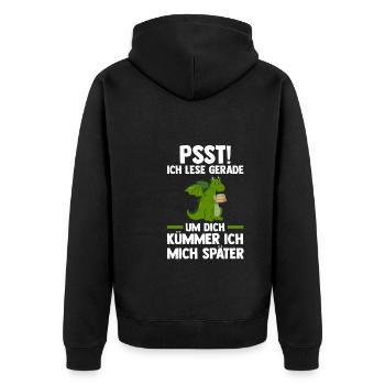 Drachen Bücher Buch Geschenk - Unisex Premium Bio Zip Hoodie - Schwarz - Hinten - Nico (187cm)