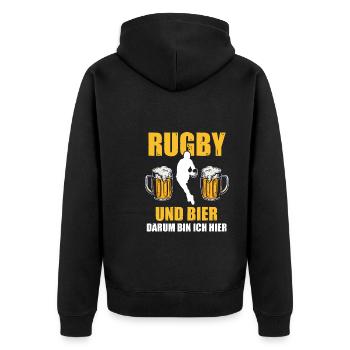 Rugby Bier Rugby-Spieler Geschenk - Unisex Premium Bio Zip Hoodie - Schwarz - Hinten - Nico (187cm)