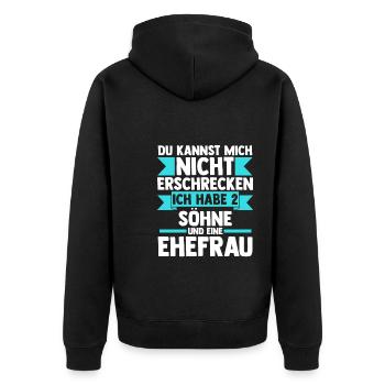 Papa 2 Söhne Papa von 2 Söhnen Geschenk - Unisex Premium Bio Zip Hoodie - Schwarz - Hinten - Nico (187cm)