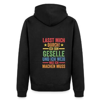 Geselle Prüfung Gesellenbrief Geschenk - Unisex Premium Bio Zip Hoodie - Schwarz - Hinten - Nico (187cm)