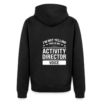 Aktivitäten Direktor Aktivitäten Direktor Geschenk - Unisex Premium Bio Zip Hoodie - Schwarz - Hinten - Nico (187cm)