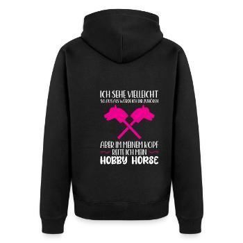 Hobby Horse Pferde Steckenpferde Geschenk - Unisex Premium Bio Zip Hoodie - Schwarz - Hinten - Nico (187cm)