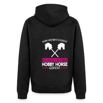 Hobby Horse Pferde Reiter Geschenk - Unisex Premium Bio Zip Hoodie - Schwarz - Hinten - Nico (187cm)