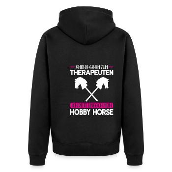 Hobby Horse Pferde Hobbyhorse Geschenk - Unisex Premium Bio Zip Hoodie - Schwarz - Hinten - Nico (187cm)
